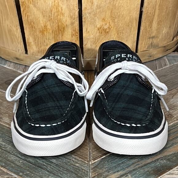 Sperry Biscayne Navy Green Plaid Patent Leather Boat Shoe Sneaker Women Size 5.5 - Picture 4 of 11